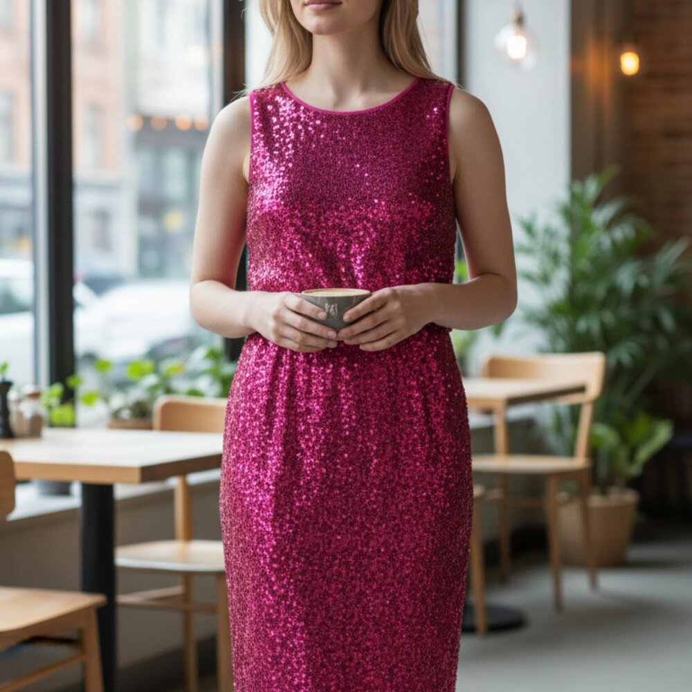 Eliza J Pink Sequin Sleeveless Sheath Dress Size 10 - Picture 2 of 13